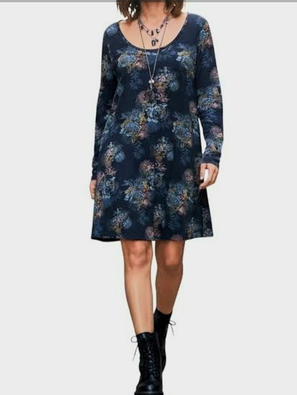 Mudd Dark Roses Print Velour Scoop-Neck Dress Stetchy Flowy Boho 90s Y2K Goth